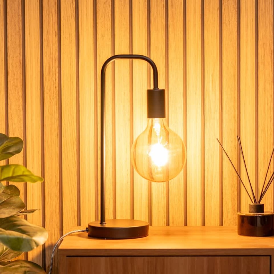 image 1 of ValueLights Bronx Black Metal Table Lamp & Bulb