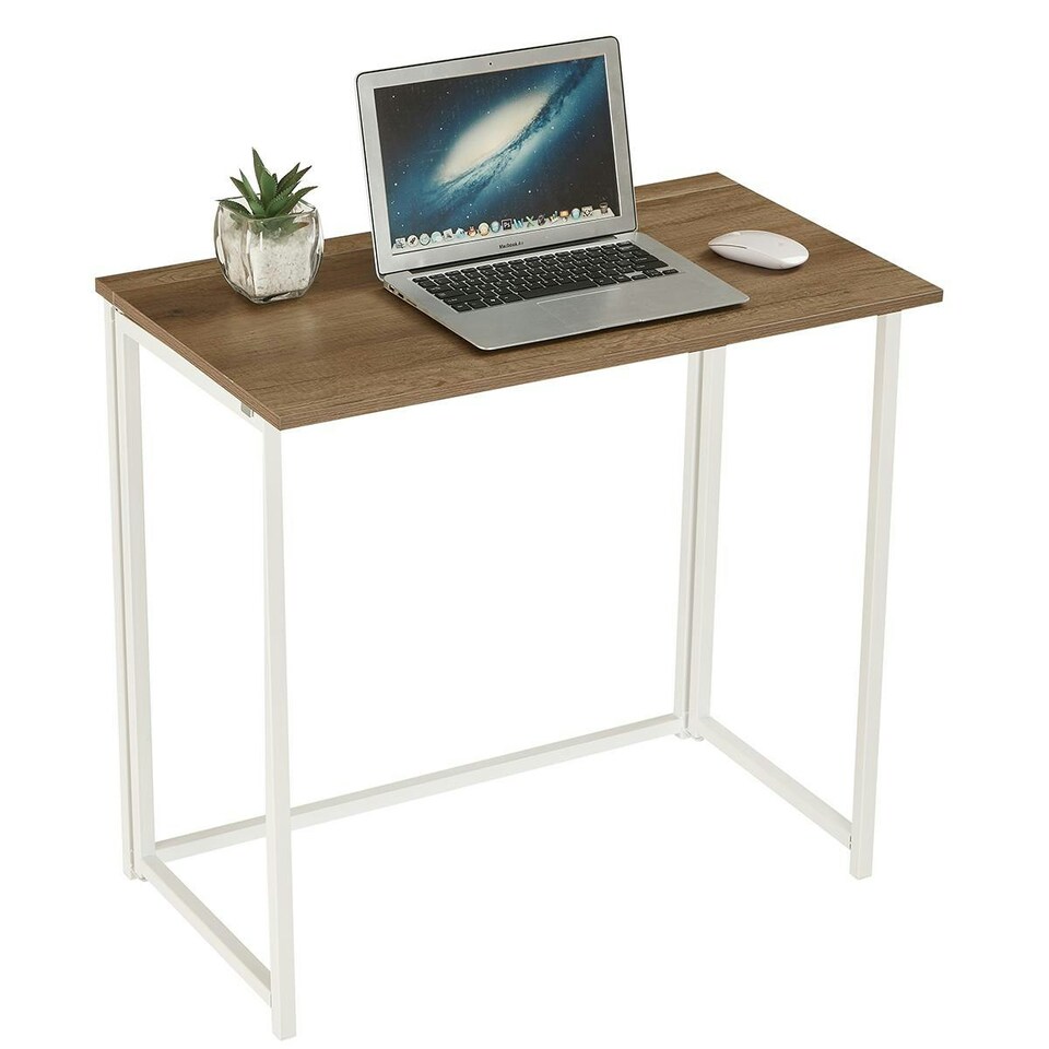image 1 of Folding Wooden Computer Desk Foldable Study Coffee Table Laptop Office PC in White White