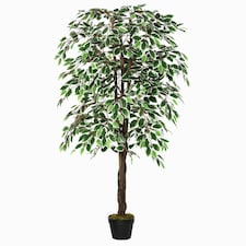 Outsunny 160cm/5.2FT Artificial Ficus Tree Fake Plant in Pot Indoor