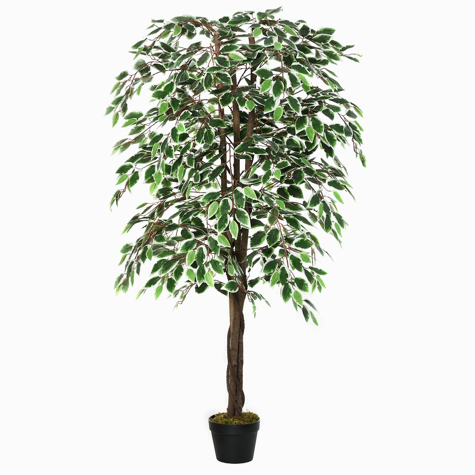 image 1 of Outsunny 160cm/5.2FT Artificial Ficus Tree Fake Plant in Pot Indoor
