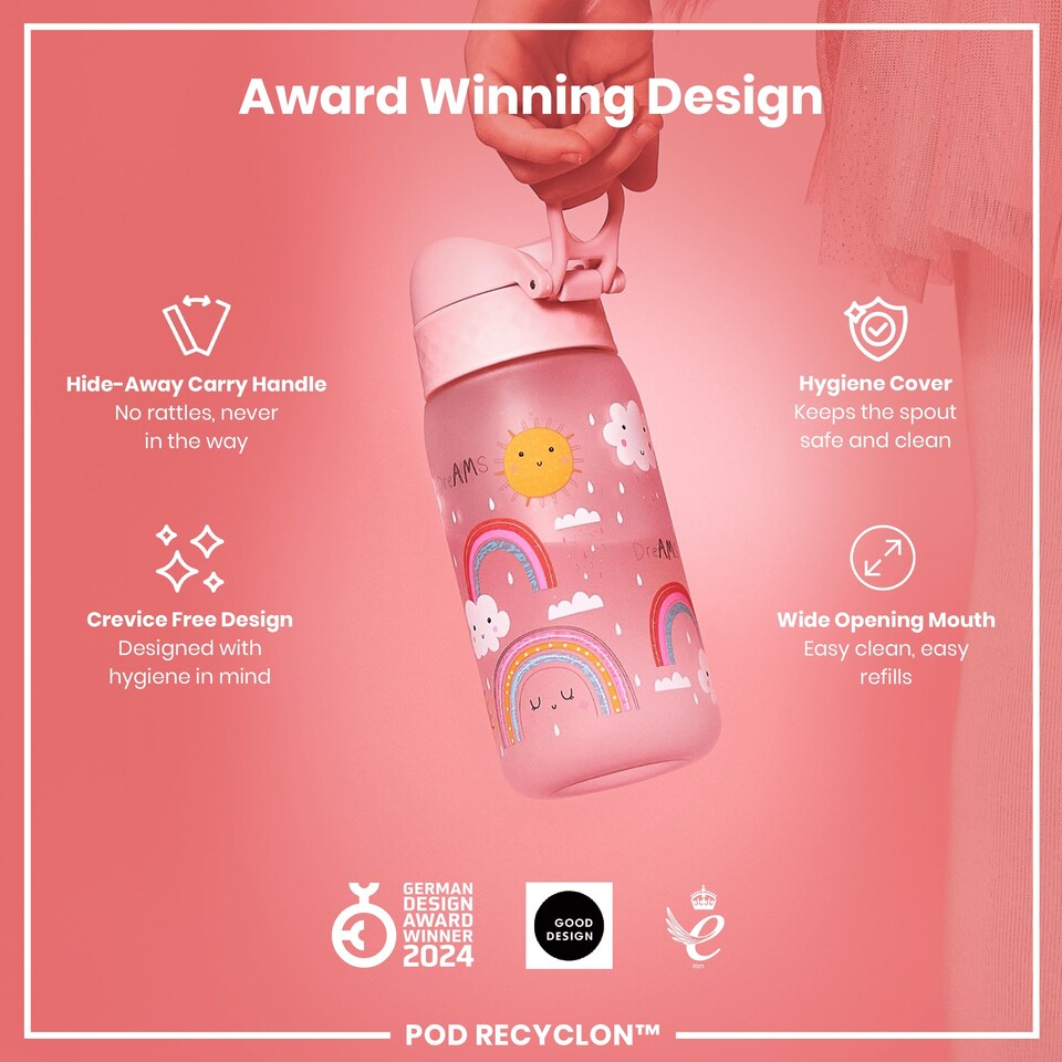 image 1 of Leak Proof Kids Water Bottle, BPA Free, 350ml (12oz) | Pink | Rainbow | One Size