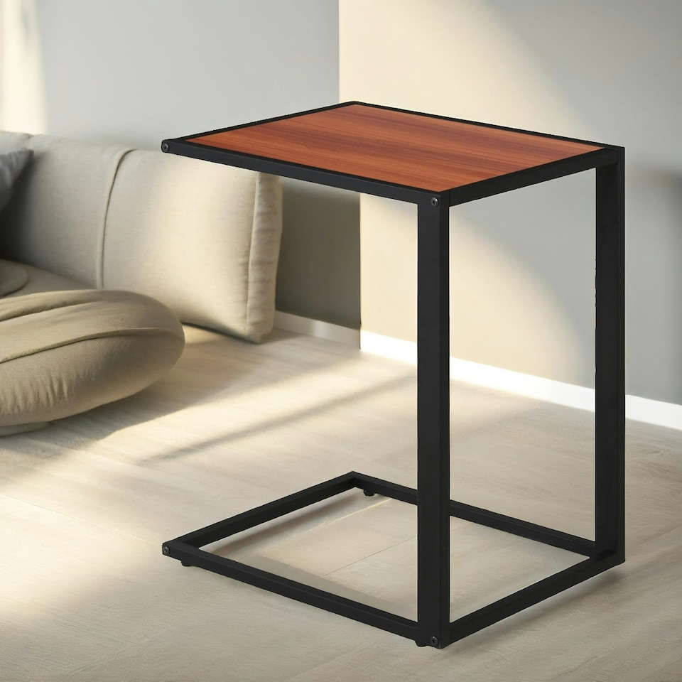 image 1 of Side Table C Shaped Walnut Brown