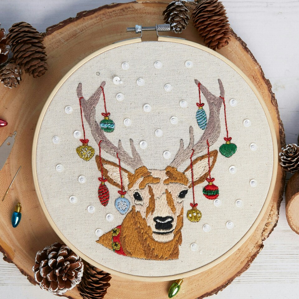 image 1 of Sew & So On Embroidery Kit, Stag, Multicoloured, 8"