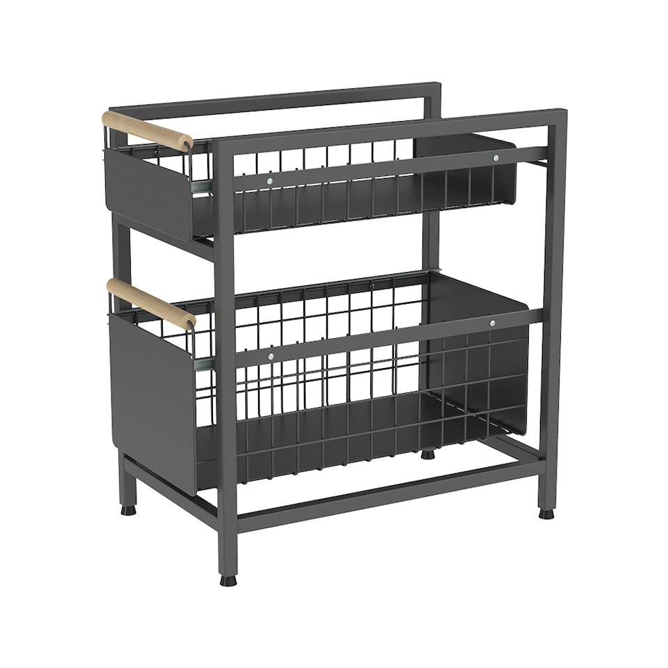 image 1 of Living and Homr Kitchen Pull-Out Storage Organiser for Cabinet, Black, Double Layer-M | Black