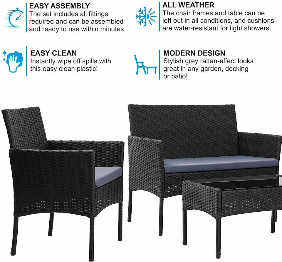 image 1 of MCC DIrect Rattan Sofa Chairs and Table Outdoor Patio Garden Furniture Bistro Set Roger