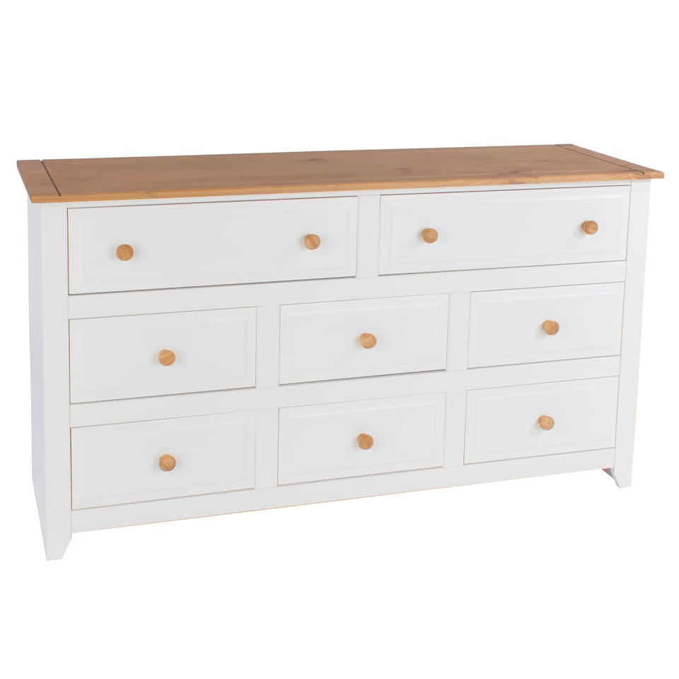 image 1 of Capri 6+2 Drawer White Wide Chest of Drawers - White Painted Pine Bedroom Storage with Shaker Style Legs | White | White | 1