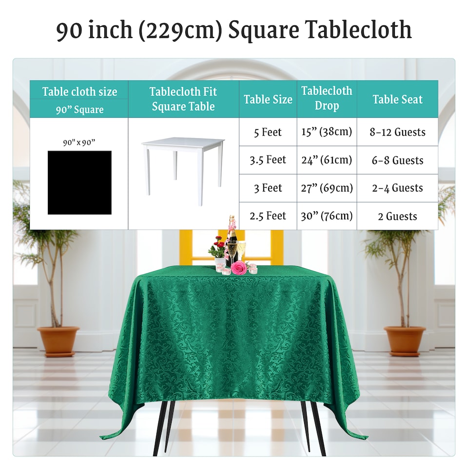 image 1 of Square Damask Table Cloth, Soft Washable Table Cover - 90" x 90"