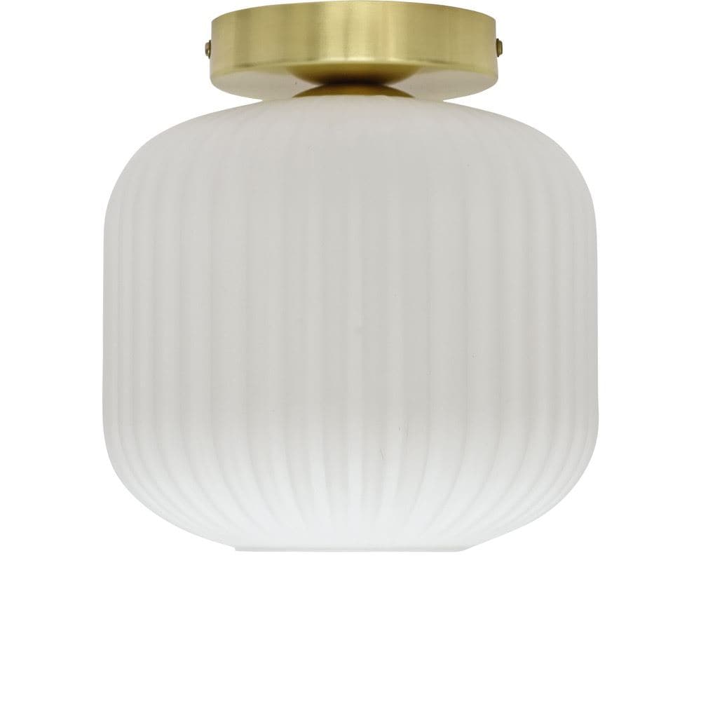 First Choice Lighting Bento - White Ribbed Glass Satin Brass Ceiling Light Fitting