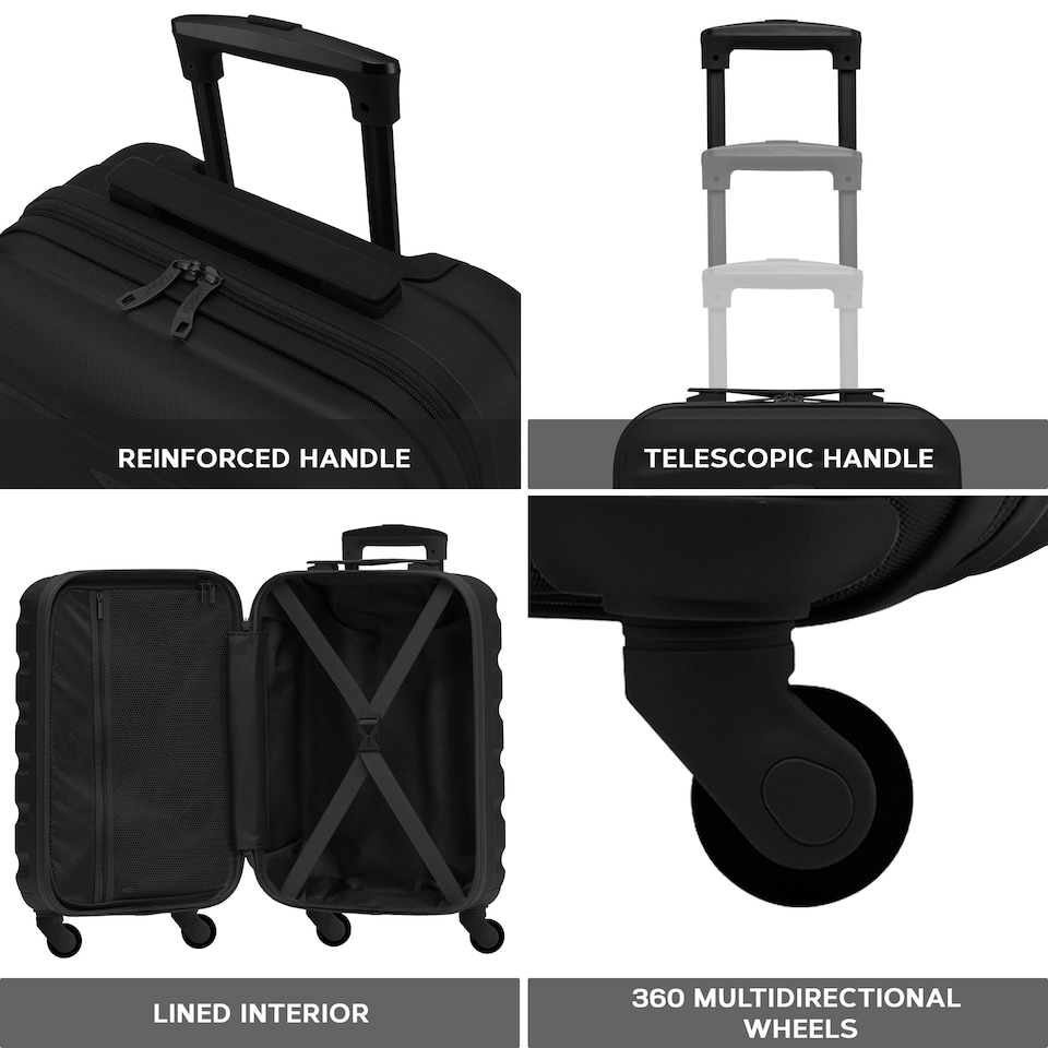 image 1 of Flight Knight 25" 4 Wheel ABS Hard Case Medium Suitcase 100+ Airlines Approved - easyJet, British Airways, Ryanair, Jet2, Emirates & Many More - Check-in | Black | Black Mono | Medium