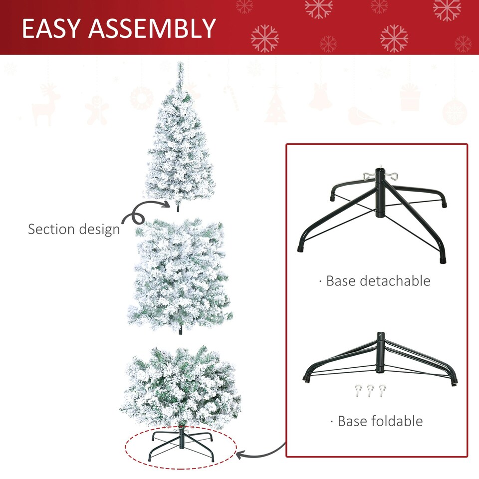 image 1 of HOMCOM 6FT Prelit Snow Flocked Christmas Tree w/ Light, Xmas Decoration Green