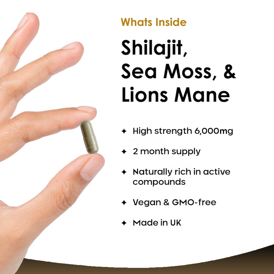 image 1 of Shilajit, Sea Moss & Lion's Mane Capsules - Mood & Anxiety Support - Vegan 120 Capsules