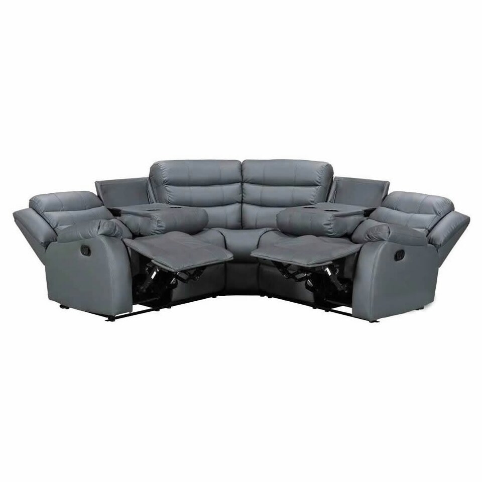 image 1 of Roma 5 Seater Leather Recliner Corner Sofa Set Grey