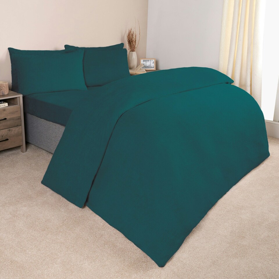 image 1 of OHS Teddy Fleece Soft Cosy Warm Thermal Plush Plump Duvet Cover and Pillowcase Bedding Set Blue | Teal | Single