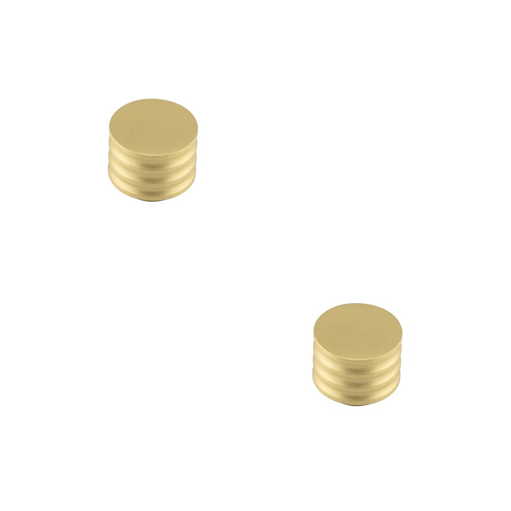 2 PACK Elegant 30mm Satin Brass Cupboard Knob with Unique Grooved Design - Kitchen Cabinet Knob