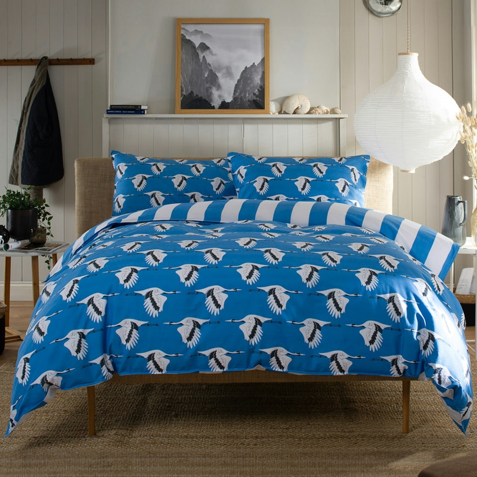image 1 of 100% Soft Cotton Printed Sedge Piped Duvet Cover Set Blue | Blue | King