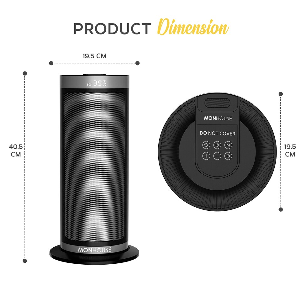 image 1 of MONHOUSE Electric Heater - Energy Efficient PTC Ceramic, Silent Portable Heater with LED Display, Remote Control, Overheat Protection, Smart Thermostat