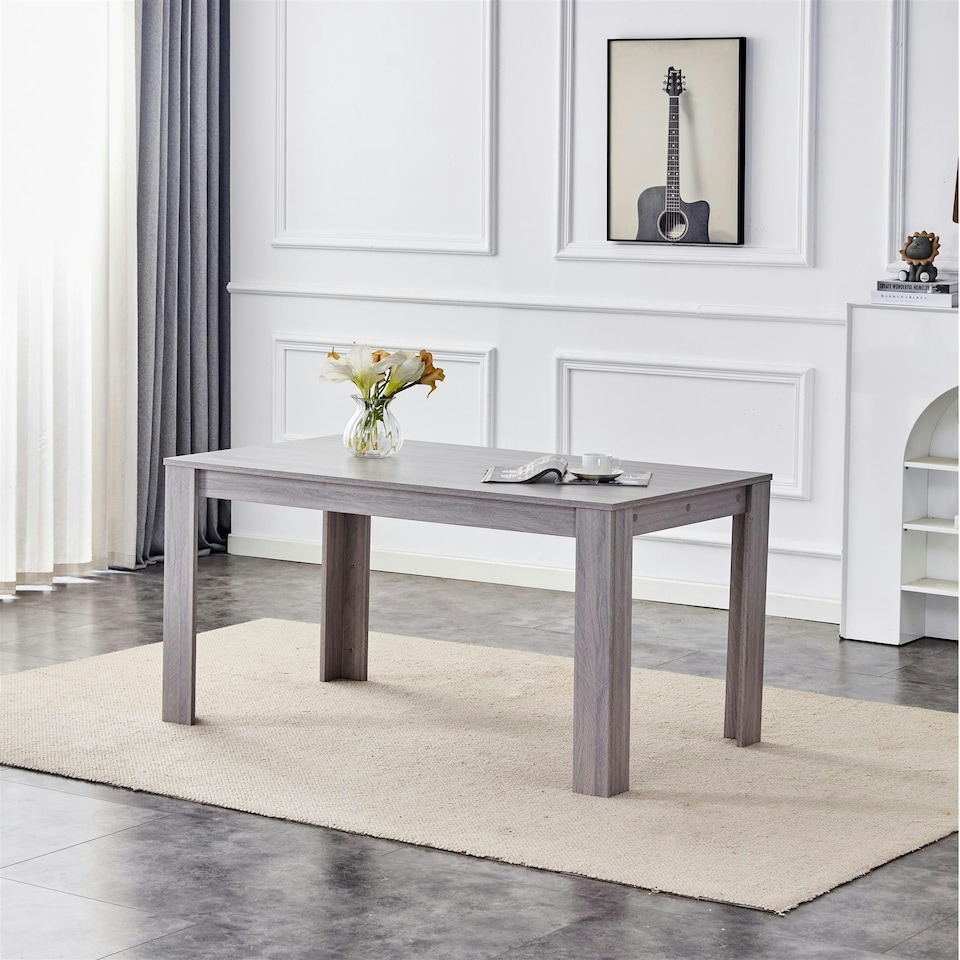 image 1 of Dining Table Grey Wood Kitchen Place for 6 Seats, Dining Table Only (Grey H75 x L140 x W80 CM) Grey