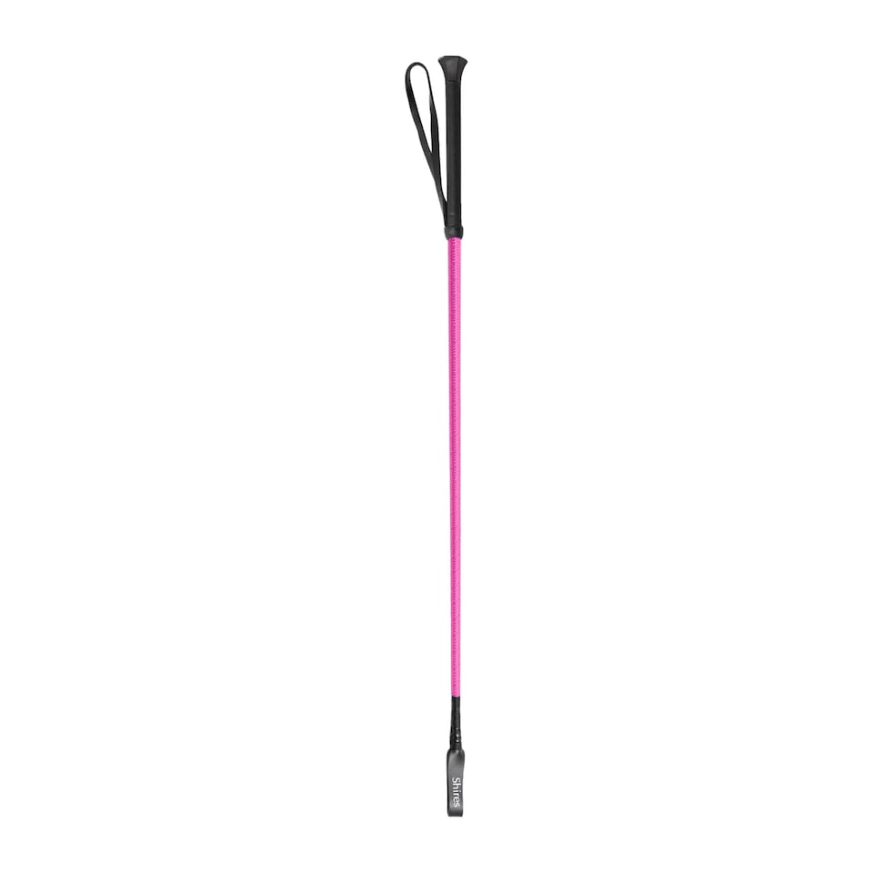 image 1 of Shires Threaded Leather Horse Riding Whip - Raspberry - 26in