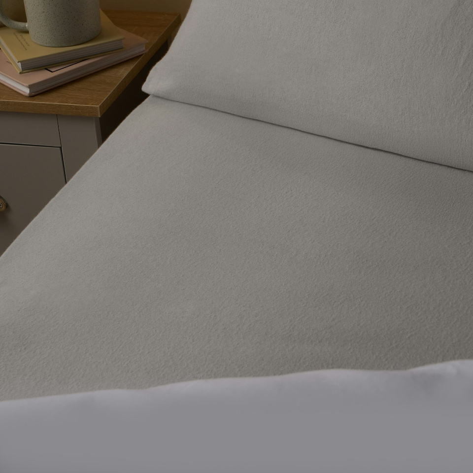 image 1 of OHS 100% Brushed Cotton Soft Cosy Warm Fleece 25cm Deep Elasticated Fitted Sheet Grey | King