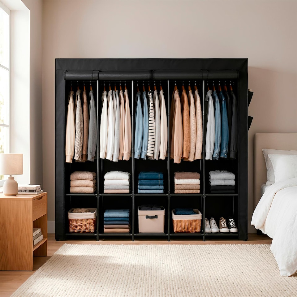 image 1 of Harbour Housewares Portable Fabric Wardrobe - 211 x 45 x 167cm