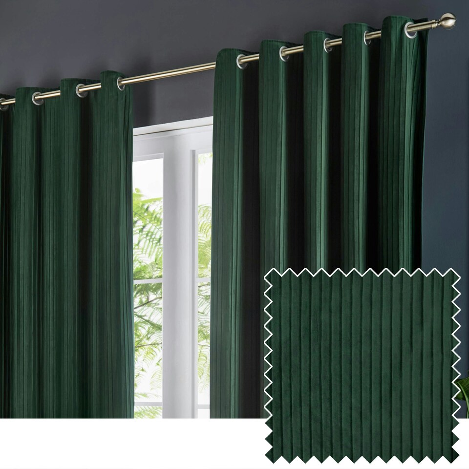 image 1 of Paoletti Corinthian Velvet Room Darkening Deep Green Eyelet Curtains (W)229cm x 183 cm | Multi