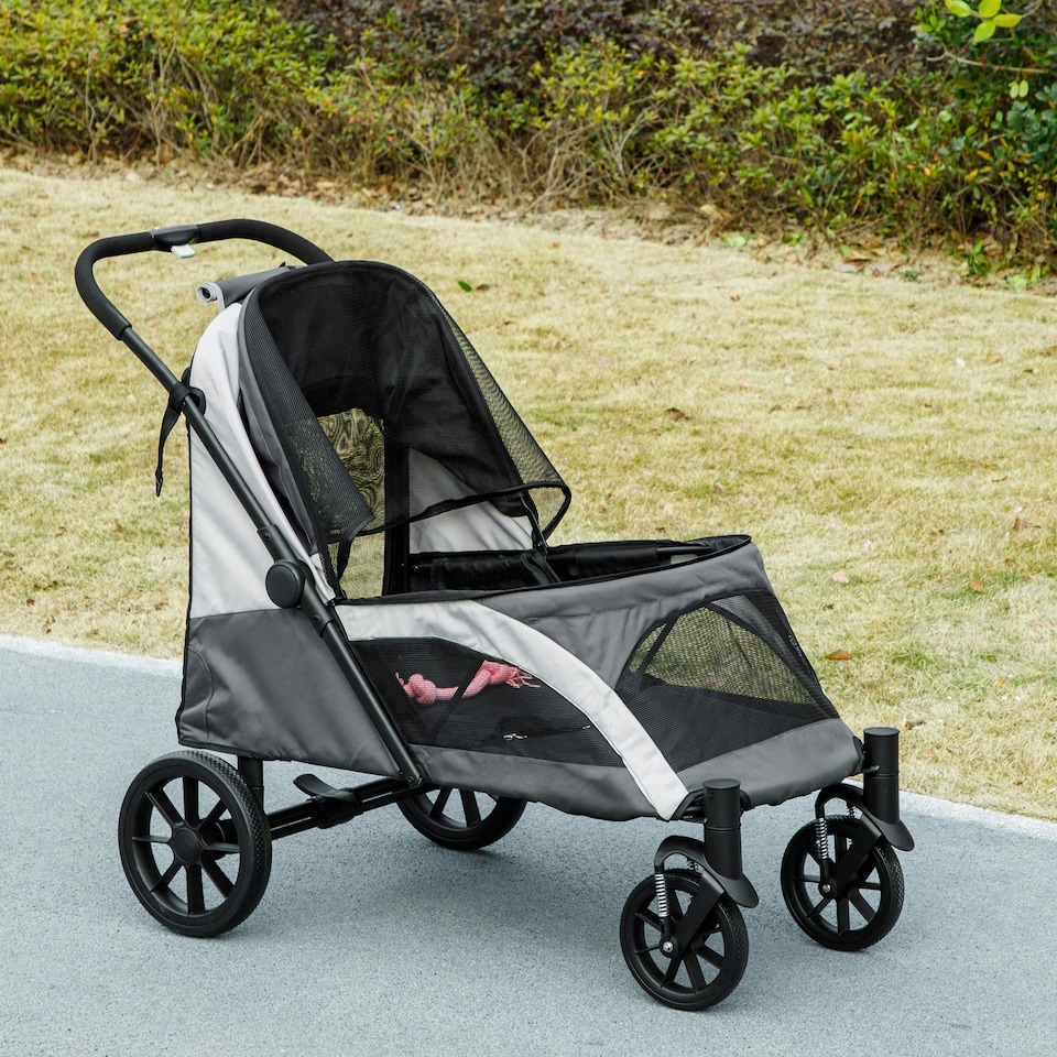 image 1 of PawHut Easy Folding Pet Stroller for Large Dogs Grey