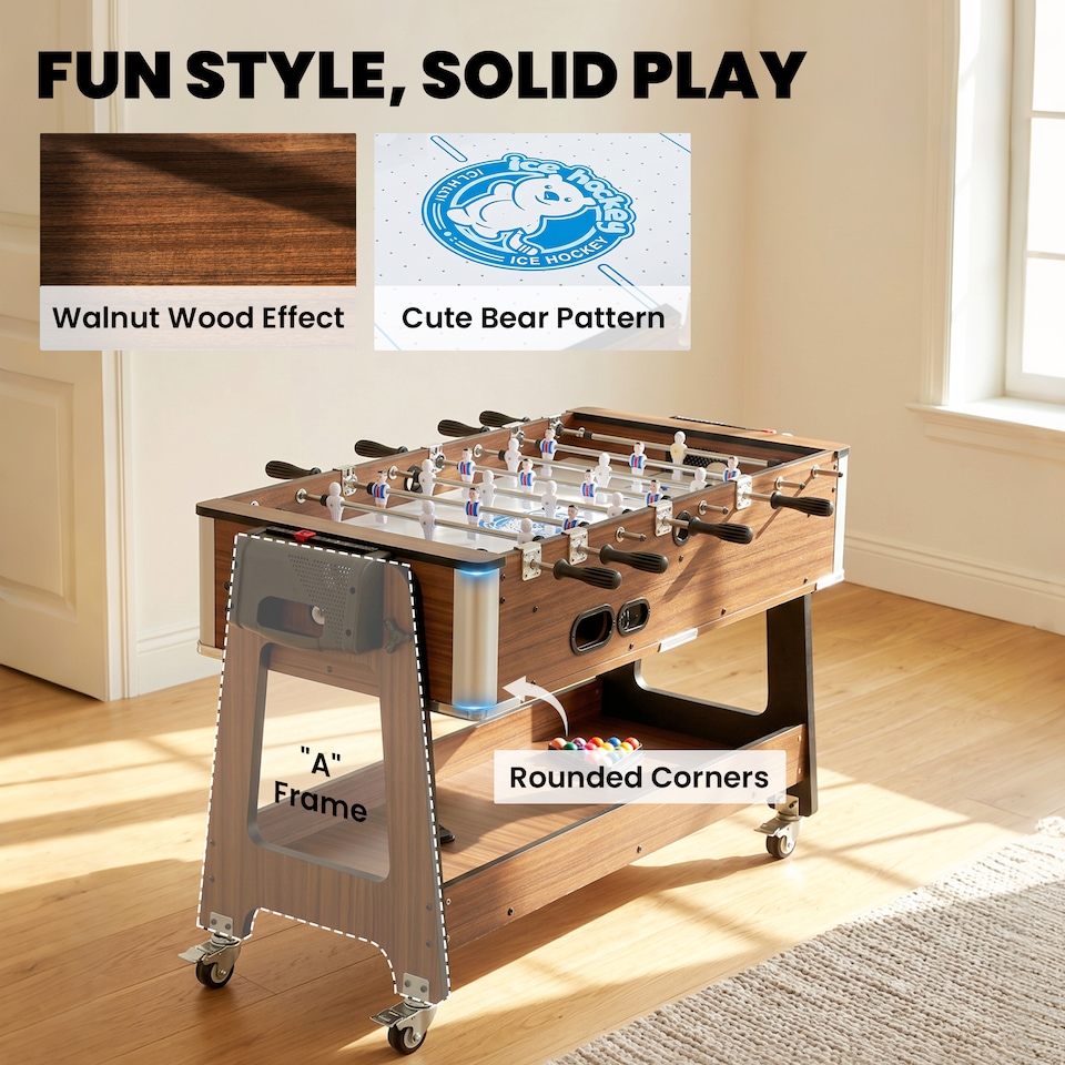image 1 of SPORTNOW 3 in 1 Reversible Multi Game Table with Lockable Wheels and Shelf