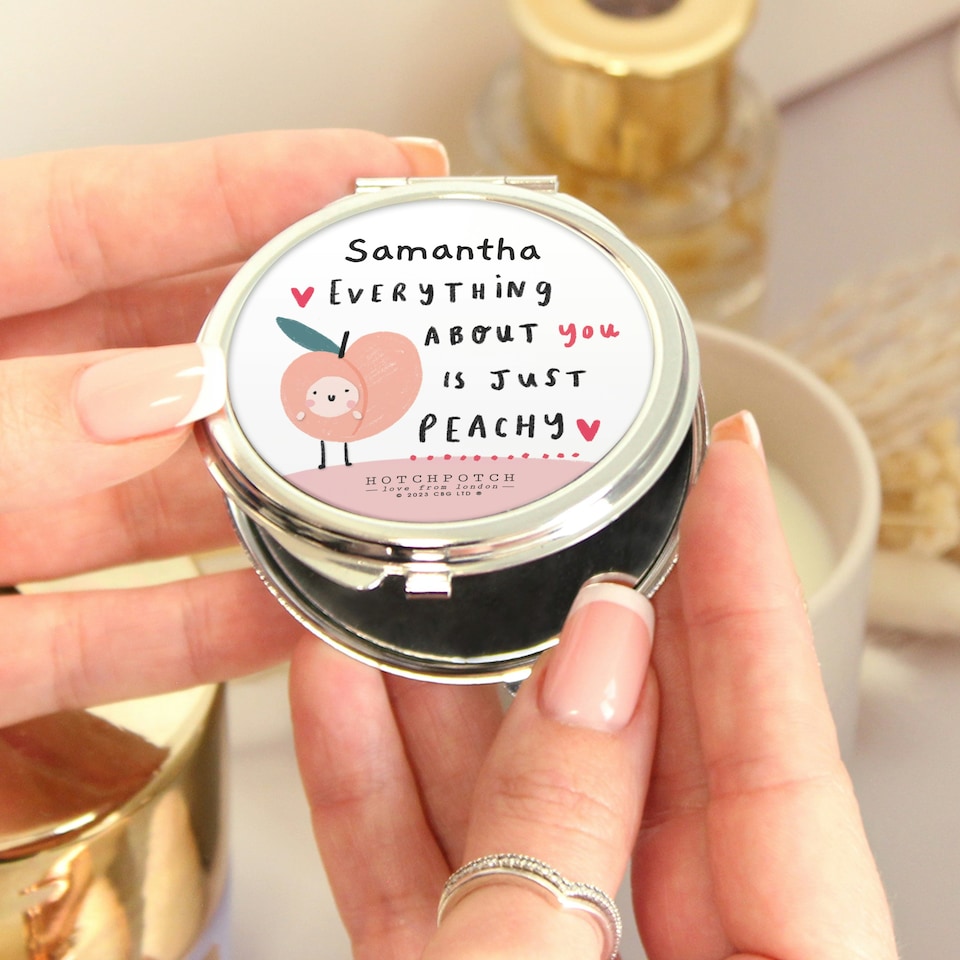image 1 of Personalised Hotchpotch Peachy Compact Mirror Silver