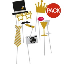 Amscan Golden Wishes New Years Eve Photobooth Props (Pack of 10) - Multicoloured - One Size
