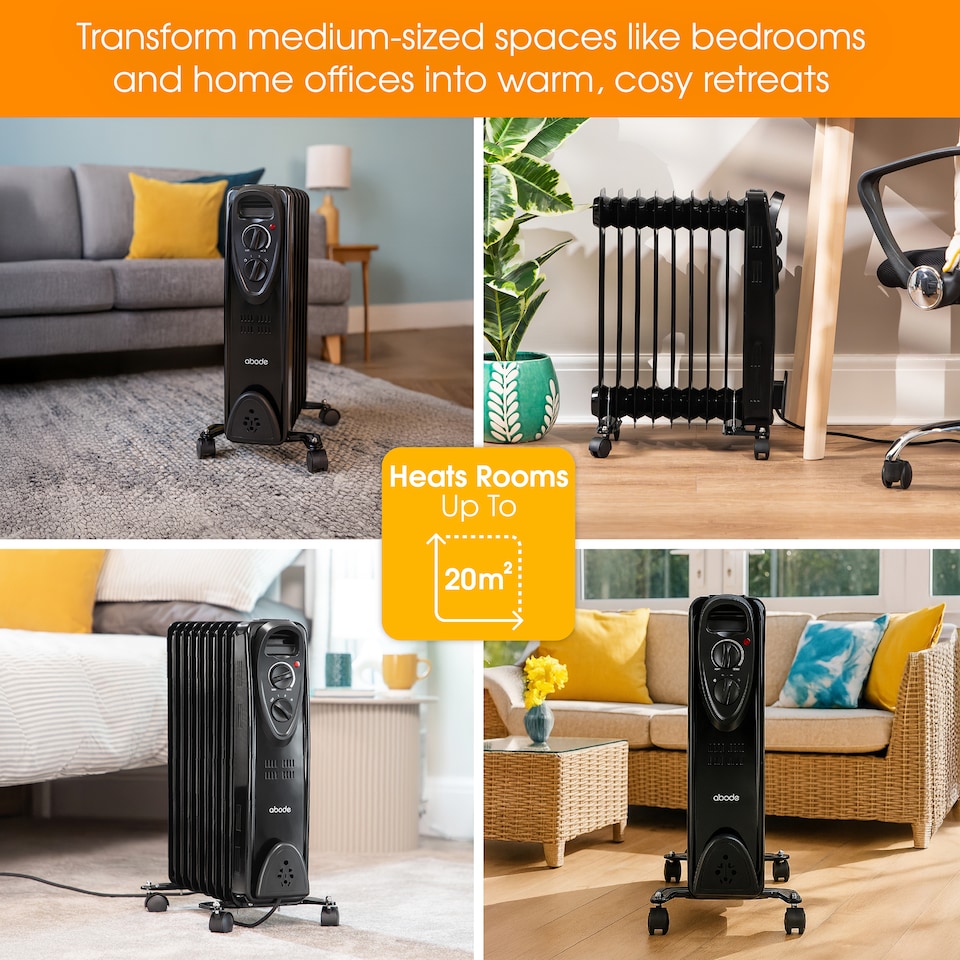 image 1 of Abode AOFR9003B 2kW 9 Fin Oil Filled Radiator in Black