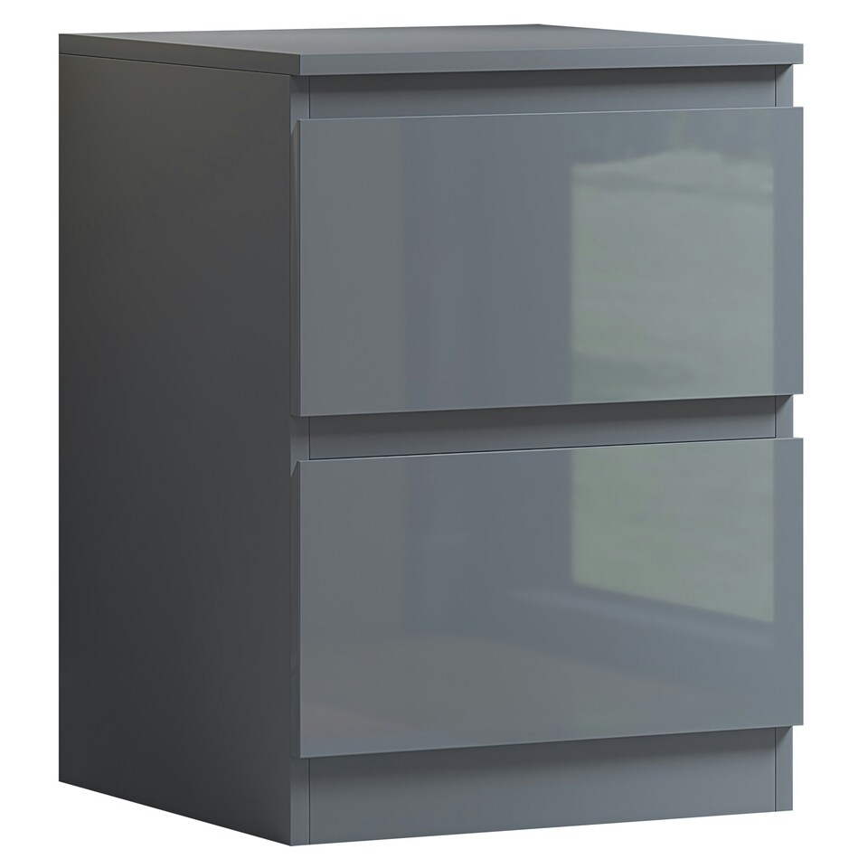 image 1 of FWStyle Stora 2 Drawer Bedside Cabinet - Grey Gloss Front
