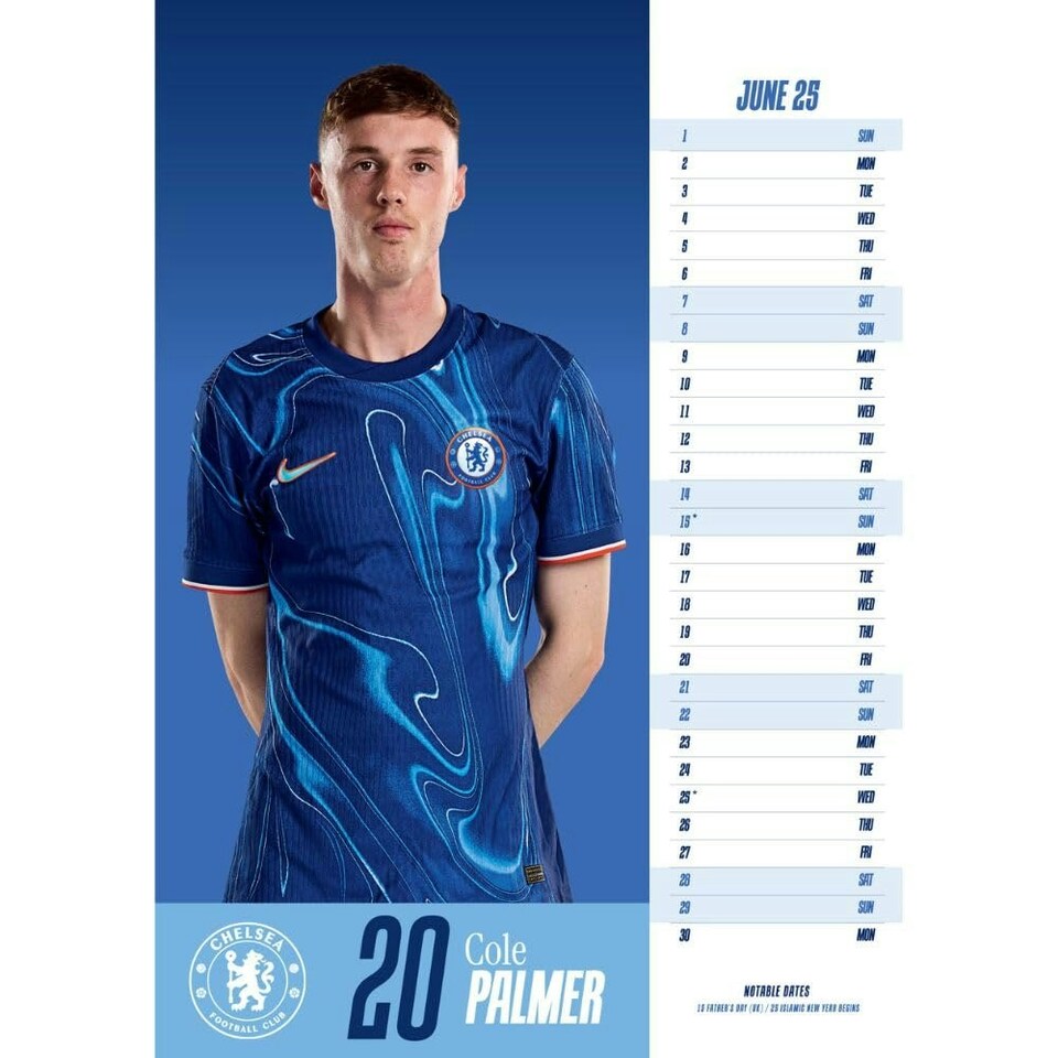 image 1 of Chelsea FC 2025 A3 Wall Calendar - Blue/White - One Size