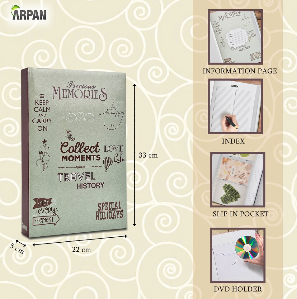 image 1 of ARPAN Slip In Memo Photo Album for 300 Photos 6x4" (10x15cm) – Picture Album with Clear Slip-In Pages for Family, Wedding & Travel Memories
