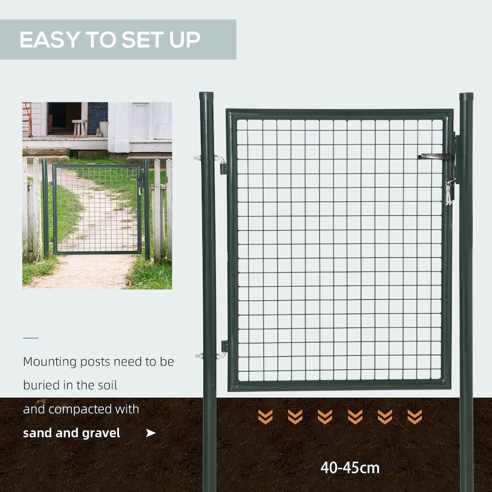 image 1 of HOMCOM Steel Garden Gate Security Barrier Mesh Fence w/ Lock, 97cm x 150 cm | Green | Emerald Green | 97 x 150 cm
