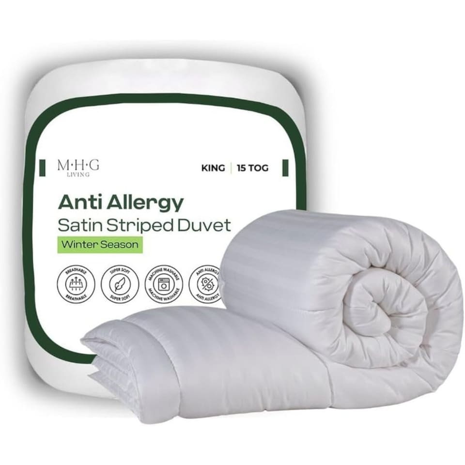 image 1 of MHG Living 15 Tog Winter Striped Duvet|Anti-Allergy Hypoallergenic Hollowfibre Quilt-King