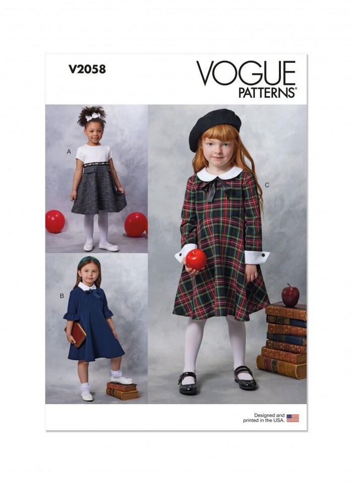 Vogue 2058 Paper Sewing Pattern – Children’s Dress, Size A (3–4–5–6–7–8), Intermediate