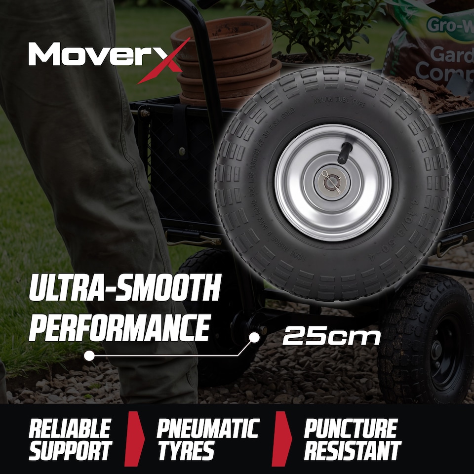 image 1 of MoverX 250KG Garden Trolley Heavy-Duty Wagon, Folding Sides, Rubber Wheels