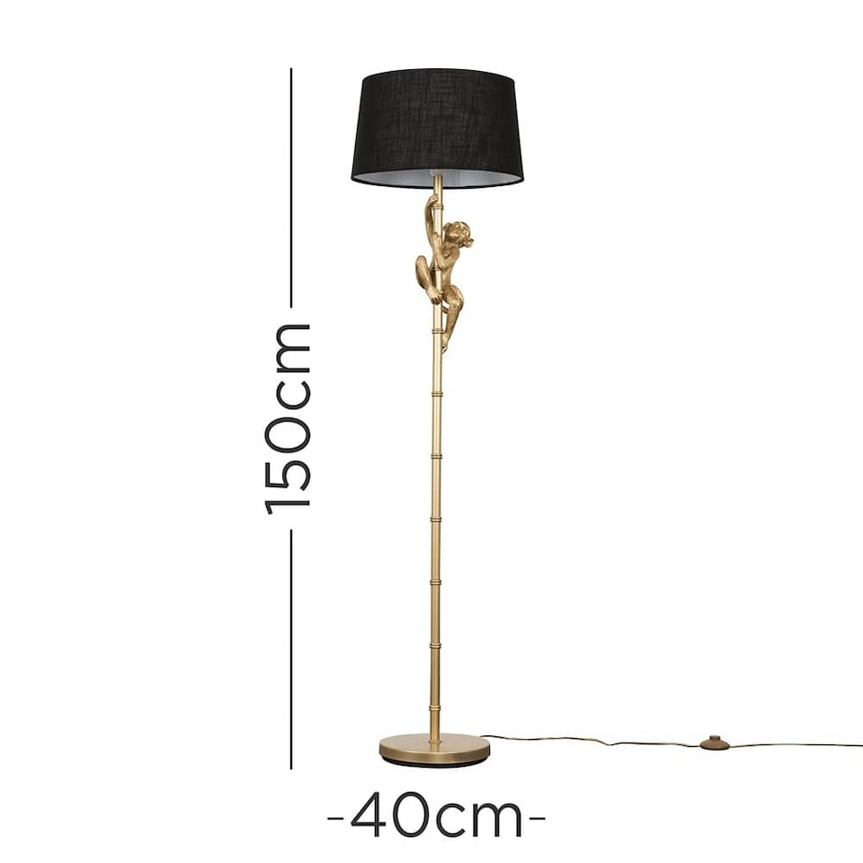 image 1 of ValueLights George Monkey Gold Floor Lamp Black Shade & Bulb | Black