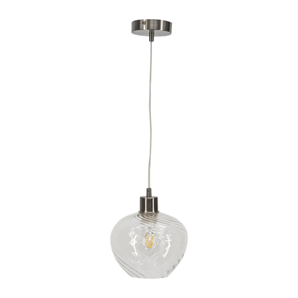 image 1 of Bradson - Clear Swirl Glass with Satin Nickel Pendant Fitting | Chrome | Clear | 1
