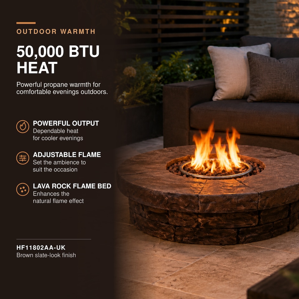 image 1 of Teamson 94cm Round Gas Fire Pit Table with Slate Top & Lava Rocks