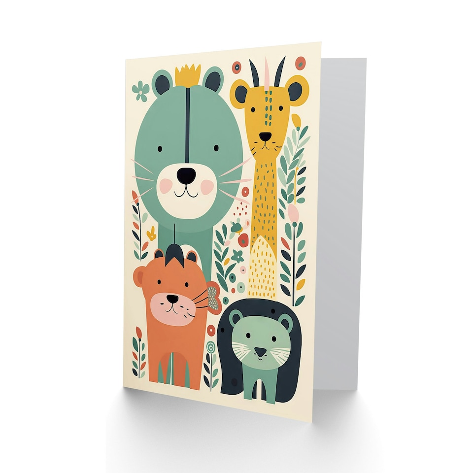 image 1 of Cute Zoo Animals Pastel Forest Kids Baby Kids Birthday Card