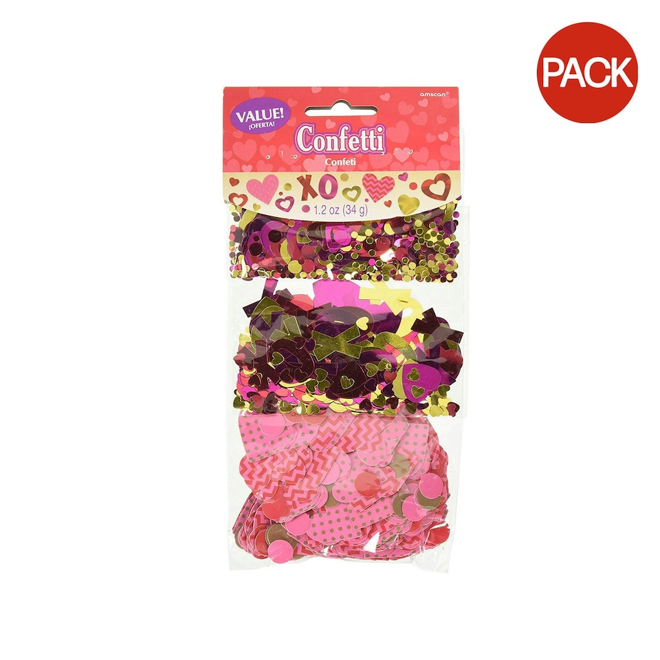 Amscan Hearts Valentine`s Day Confetti (Pack of 3) - Pink/Gold/Red - One Size