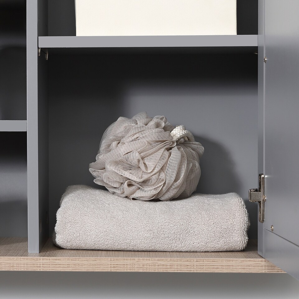 image 1 of kleankin Bathroom Wall Mirror Cabinet, Cupboard with Door, Storage Cabinet with Adjustable Shelf for Corridors Living Rooms, Grey