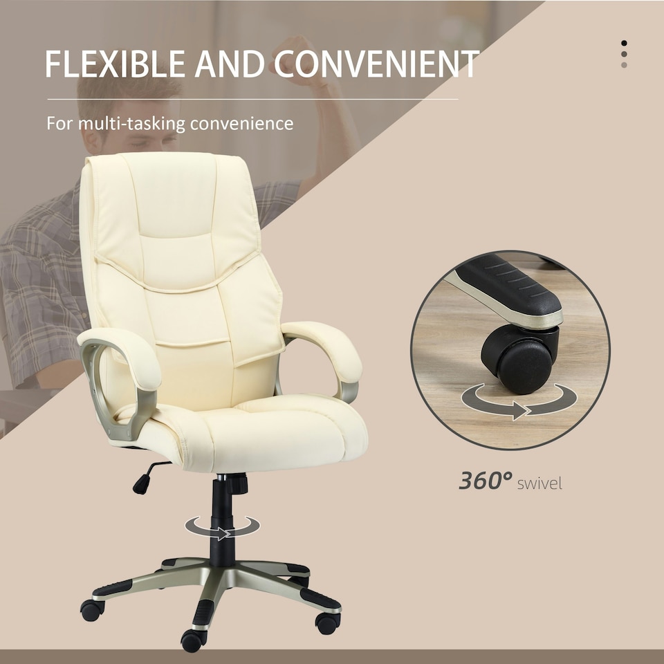 image 1 of HOMCOM Executive Office Chair Faux Leather Computer Chair w/ Wheel White