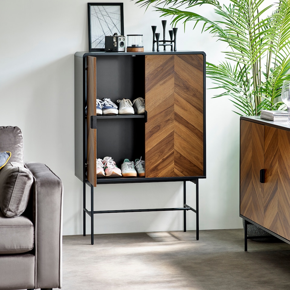 image 1 of Alvin Black and Natural Woodâ€‘Effect 2 Door Storage Cabinet