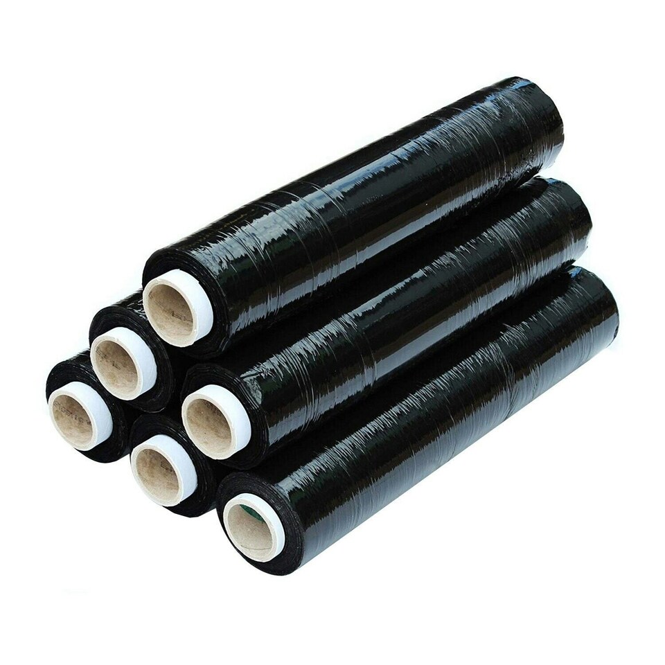 image 1 of 6 x Strong Black 400mm Water & Moisture Proof Pallet Shrink Wrap Easy To Use Cling Film Rolls