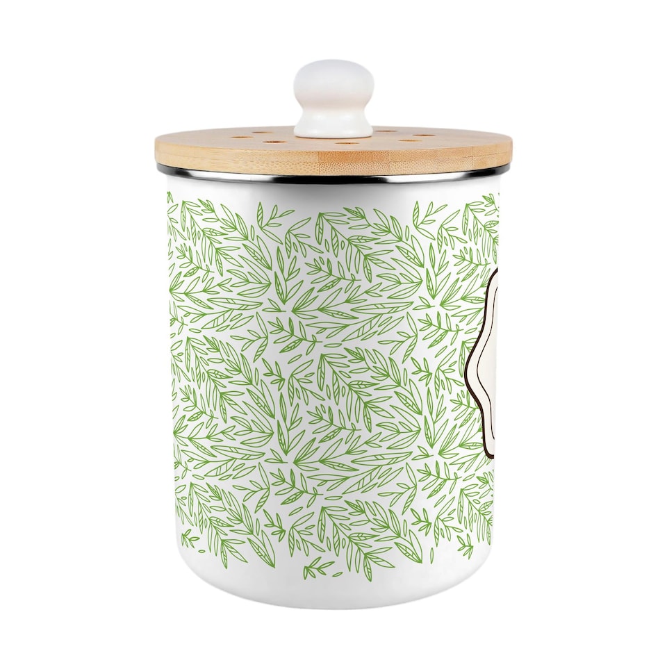 image 1 of Organic Green Leaves Compost Caddy - Metal 2L Decorative Kitchen Food Waste Bin