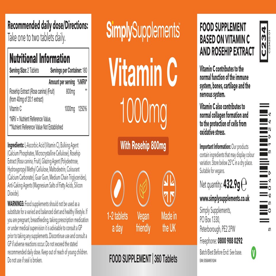 image 1 of Vitamin C 1000mg with Rosehip 800mg- 360 Tablets