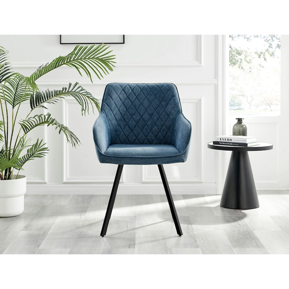 image 1 of Furniturebox 2x Falun Blue Fabric Black Leg Dining Chairs