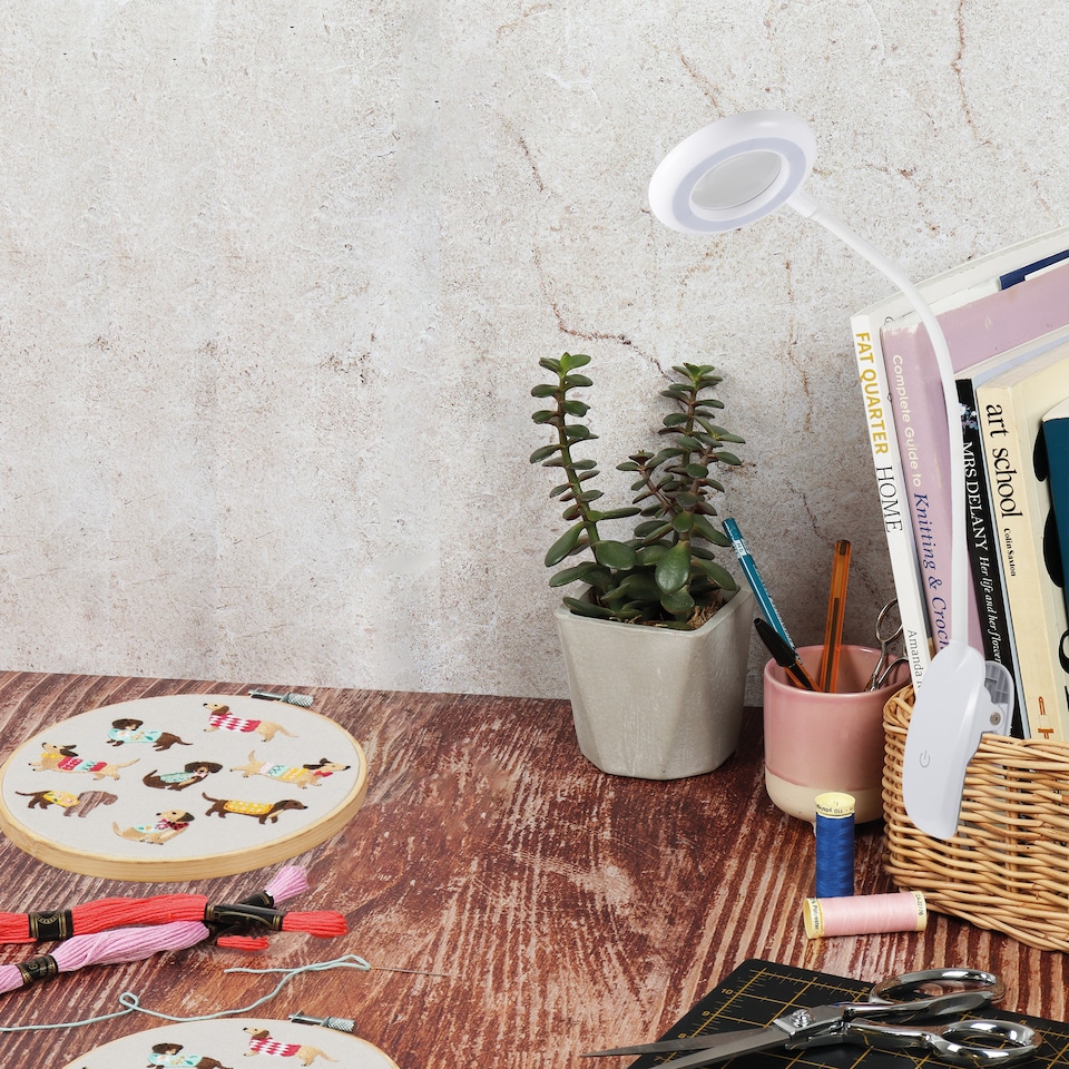 image 1 of PURElite Rechargeable Clip-on Magnifier - LED Flexible Table & Desk Lamp, 3x Magnification for Reading & Crafts